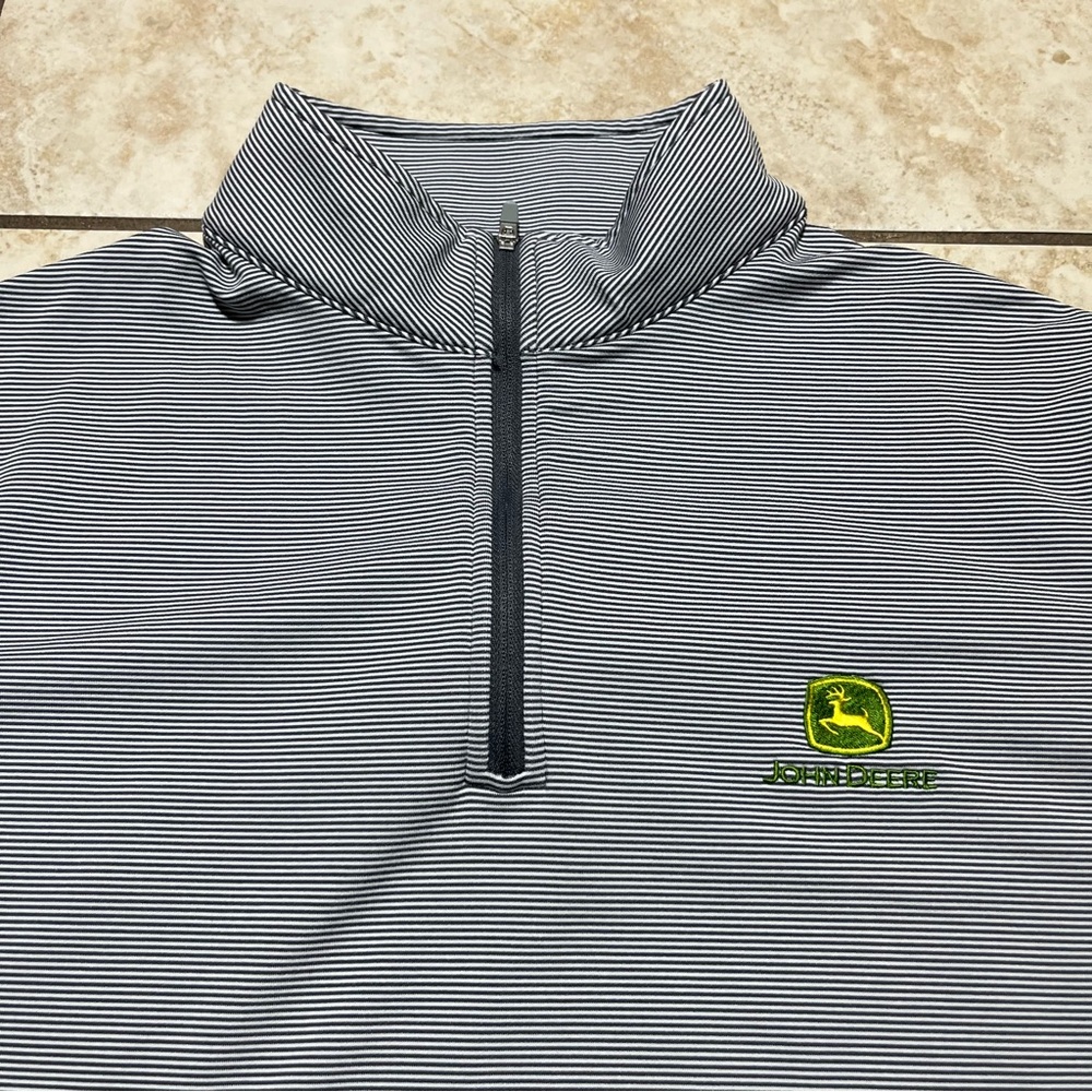 Peter Millar Black and White Striped Quarter-Zip Pullover